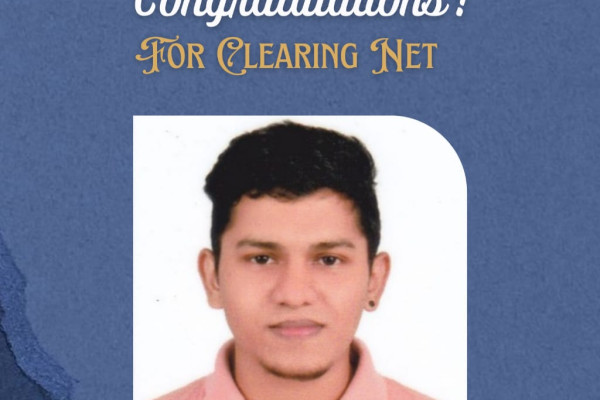 Department Congratulates Vinod G for clearing UGC NET