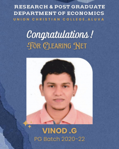 Department Congratulates Vinod G for clearing UGC NET