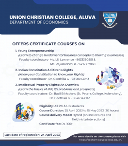 DEPARTMENT OFFERS CERTIFICATE COURSES