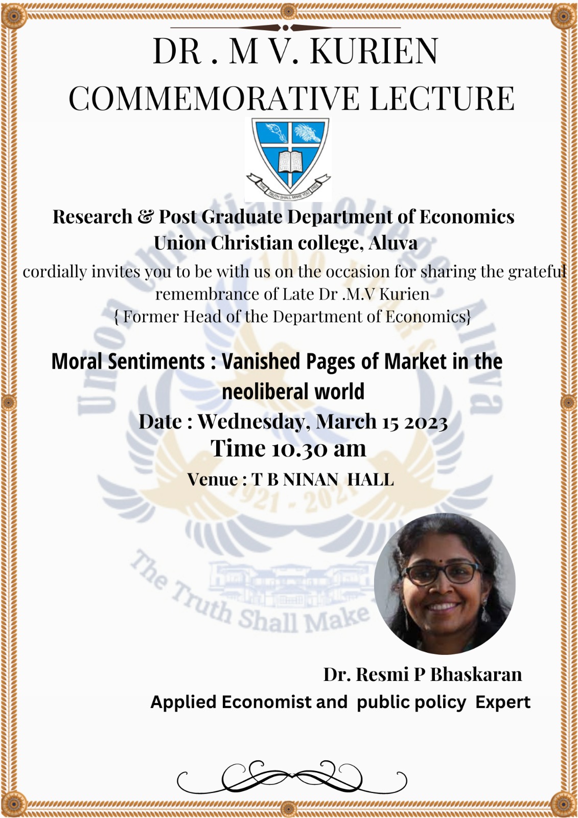 Dr M V KURIEN COMMEMMORATIVE LECTURE 2023