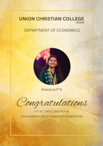 Ms Aiswarya P N bags tenth rank in the MG University Degree Examination